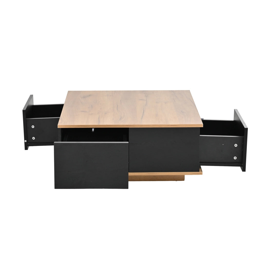 Tavolino da caffè 70x70x31;5 cm con 3 cassetti e vano aperto in truciolare nero e naturale