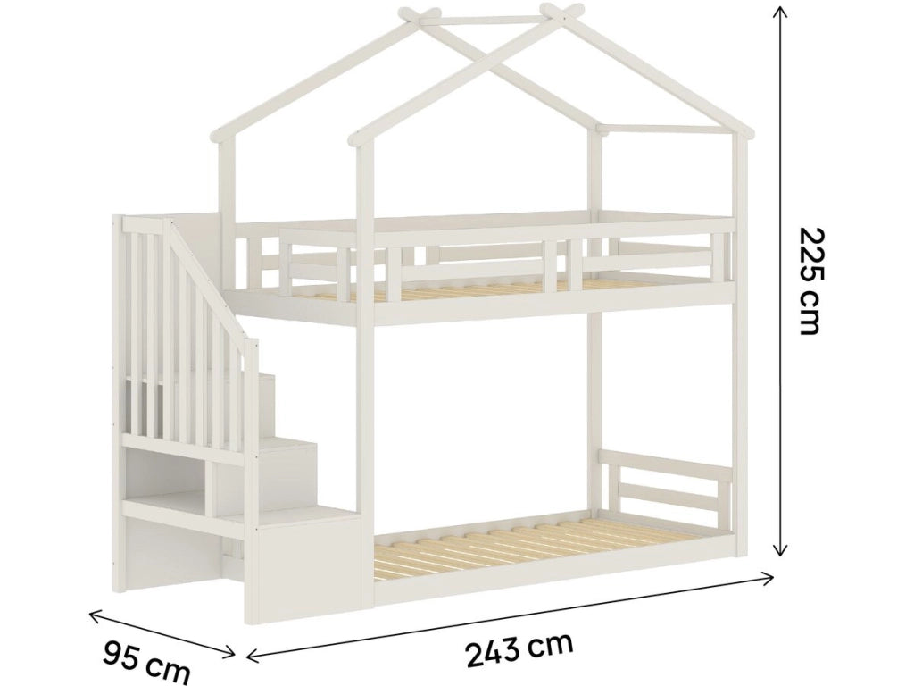 Letto a castello a forma di capanna con scaletta in legno "Oriana" - 90 x 190 cm - Beige