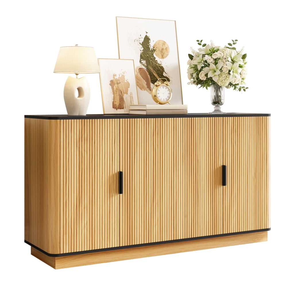 Credenza moderna 139x40x75 cm in legno naturale con 4 ante; struttura in truciolare