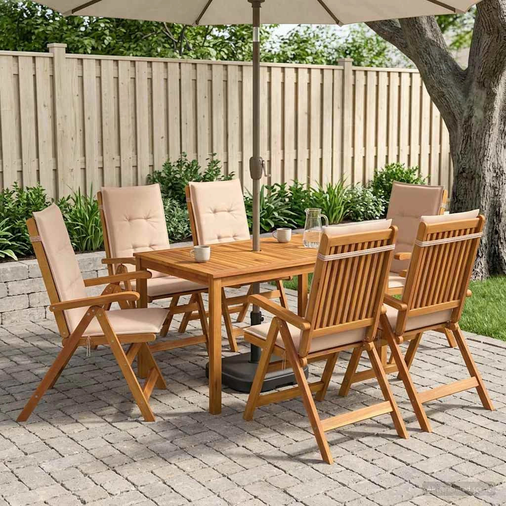 7-Piece Garden Dining Set Naturale Legno di Acacia Massello 3434562