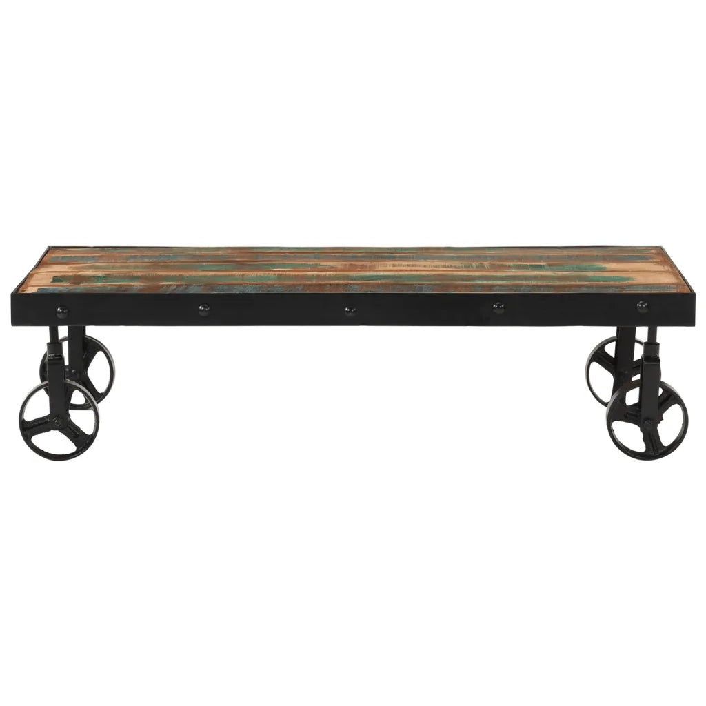 Tavolino Salotto con Ruote-Tavolino da soggiorno Legno Massello Recupero 100x55x26 cm