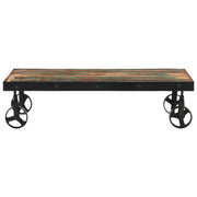 Tavolino Salotto con Ruote-Tavolino da soggiorno Legno Massello Recupero 100x55x26 cm