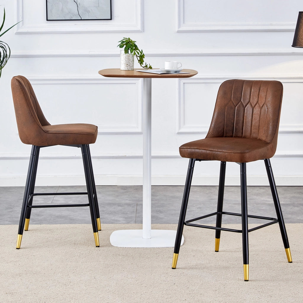 Set di 2 sgabelli da bar con schienale ergonomico; poggiapiedi e struttura in metallo in tessuto marrone e nero