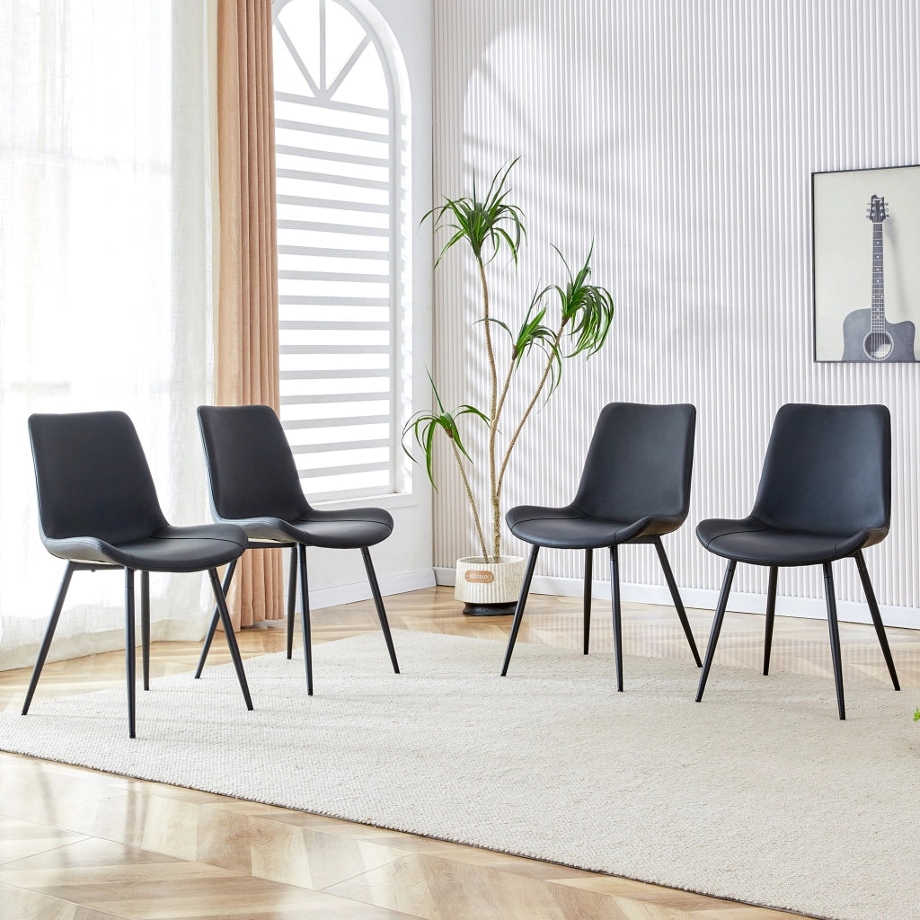 Sedia da pranzo seduta ampia schienale ergonomico con gambe metalliche antiscivolo, in PU nero
