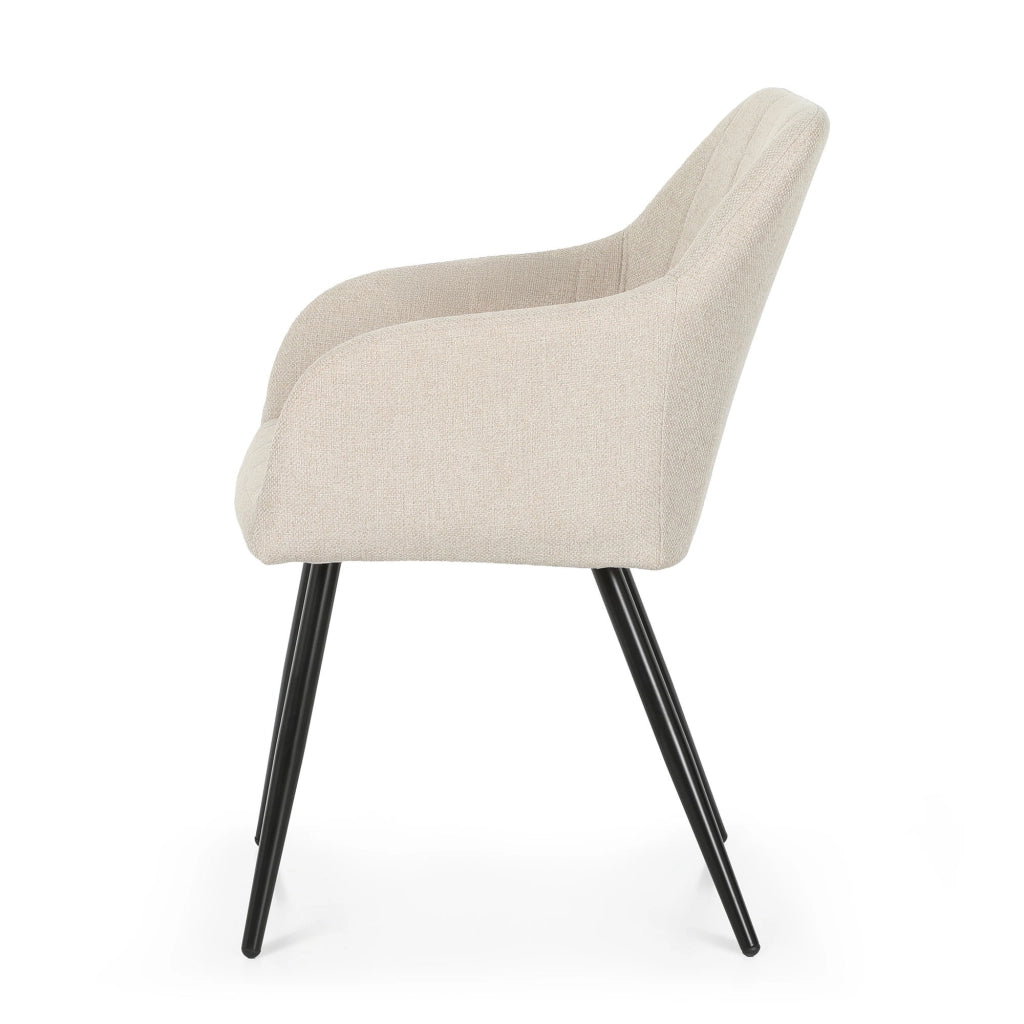 Set di 2 Sedie imbottite con cuciture quadrate LUXANO Beige gambe nere tessuto Lumos