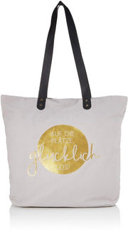 Borsa Grafica per Donna Borsa di Cottura Borsa per la Spesa Tela di Lino Grigio Oro Felice, Grigio, 47,5 x 39 x 47,5 cm (B x H D) UE