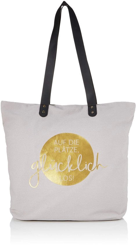 Borsa Grafica per Donna Borsa di Cottura Borsa per la Spesa Tela di Lino Grigio Oro Felice, Grigio, 47,5 x 39 x 47,5 cm (B x H D) UE
