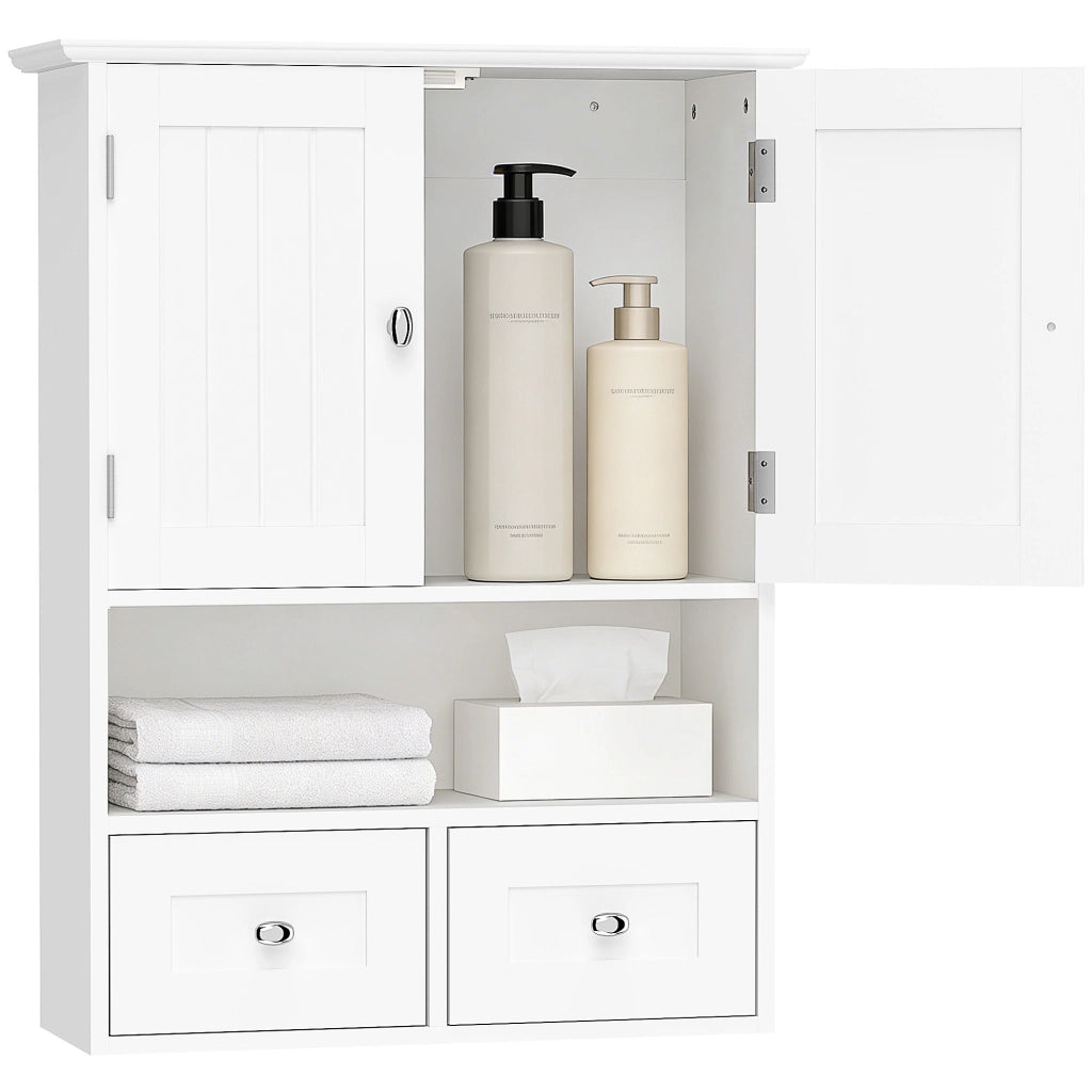 Armadietto da Bagno Sospeso con 2 Ante e 2 Cassetti ¨C zephmum ¨C 50.8x17.8x66 cm Bianco