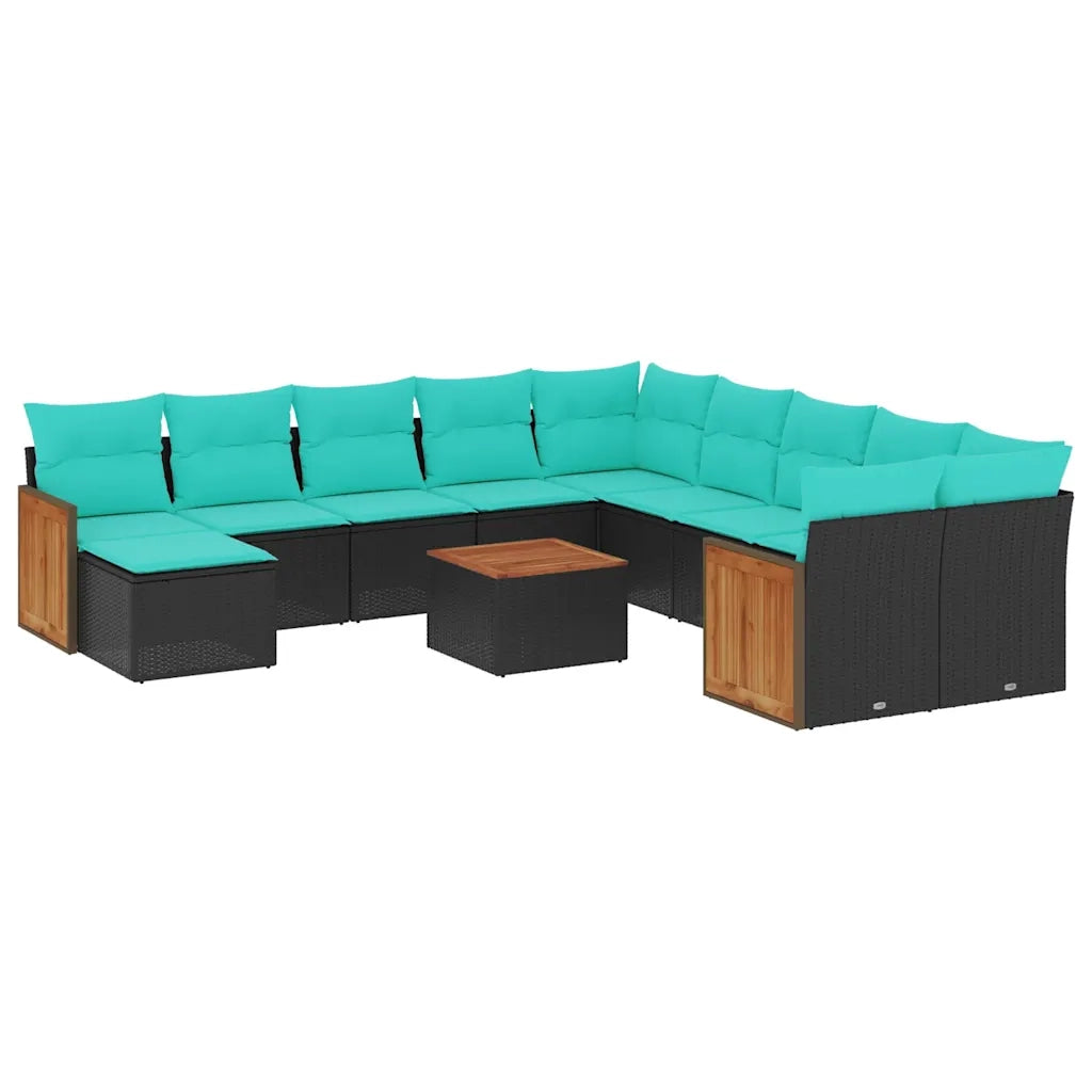 Set Divani da Giardino 12 pz con Cuscini Nero in Polyrattan 3228255