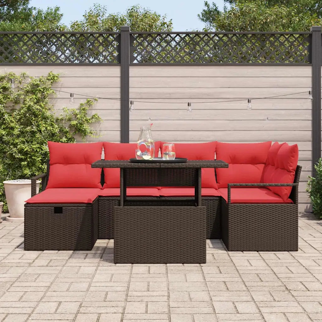 Set Divano da Giardino con cuscino 7 pcs Marrone Poly Rattan 3359801