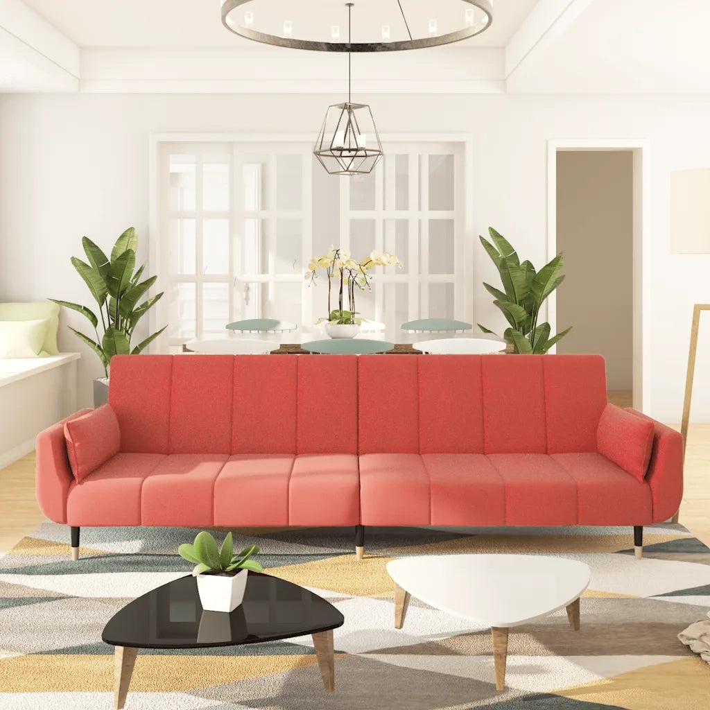 Divano Letto a 2 Posti con 2 Cuscini Rosa in Velluto 337586