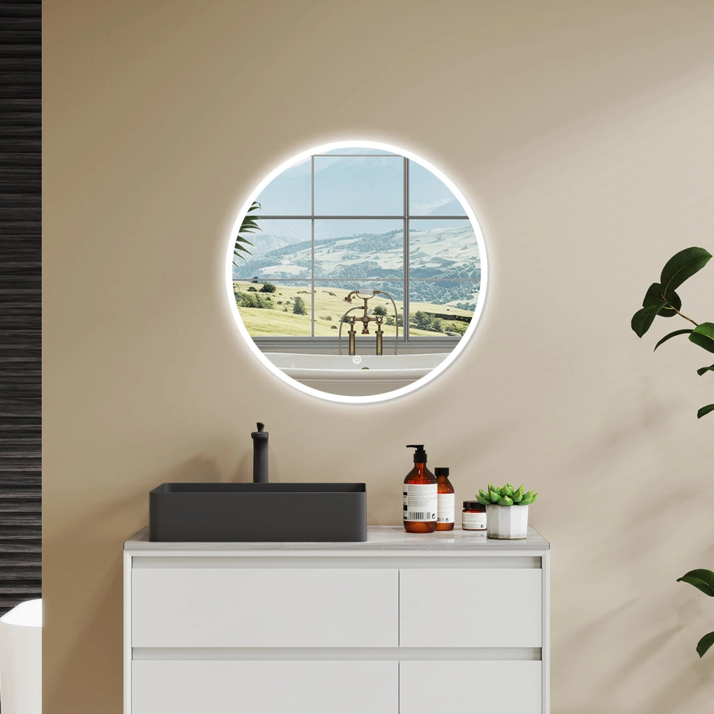 AICA Specchio Da Bagno Rotondo Da 90cm con LED, Antiappannamento, 3 Temperature Colore
