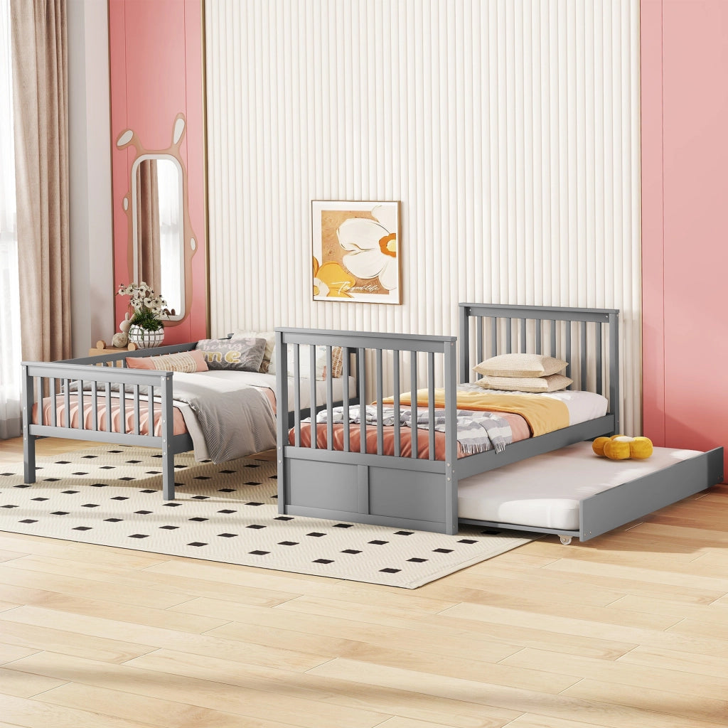 Letto a castello per bambini 90x200 cm - Zephmum - Grigio, 3 posti, letto estraibile, scala stabile