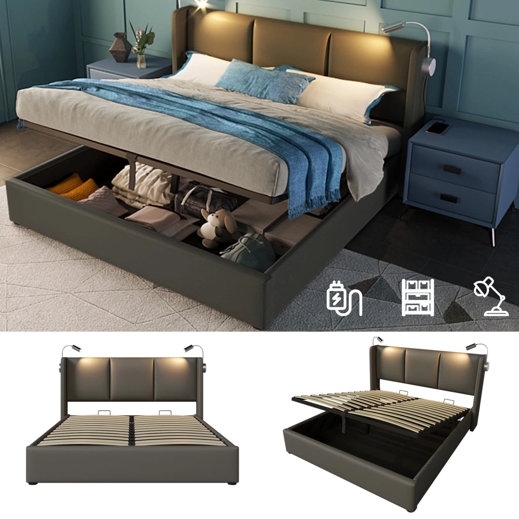 letto imbottito pu grigio 140x200 cm
