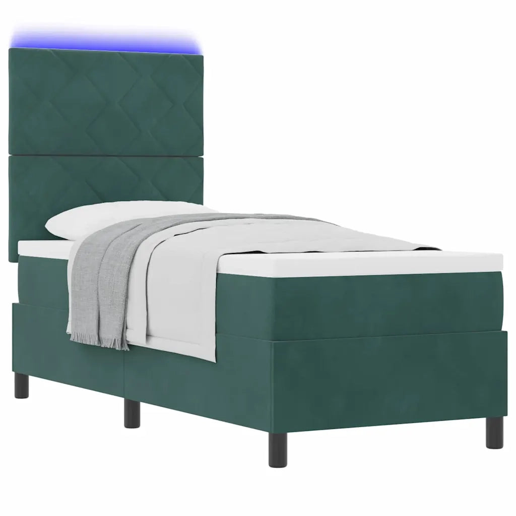 Letto a Sorgente LED Verde Scuro 80 x 200 cm Tessuto