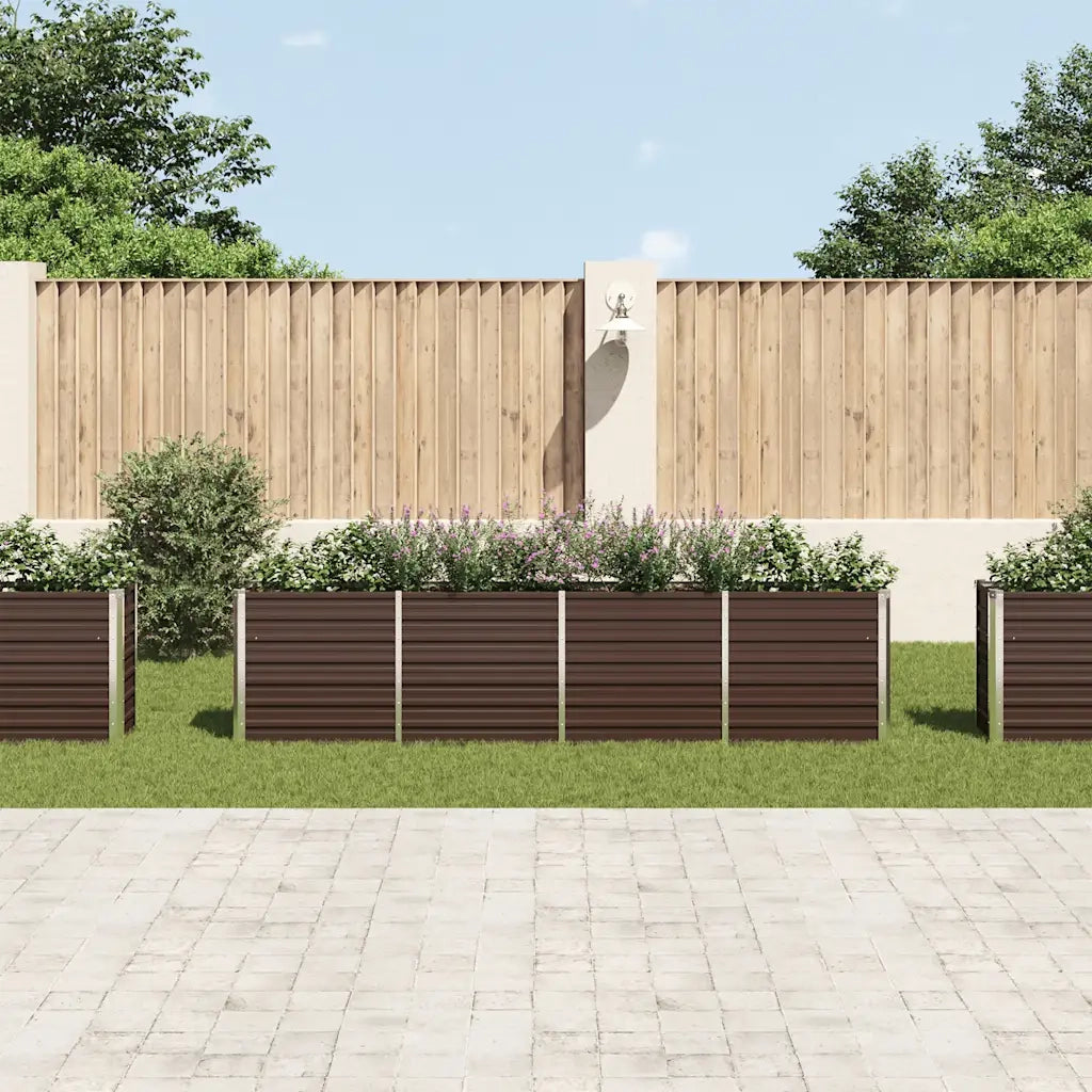 Fioriere | Cassetta per fiori | Letto di Coltura Rialzato 320x40x77 cm Acciaio Zincato Marrone