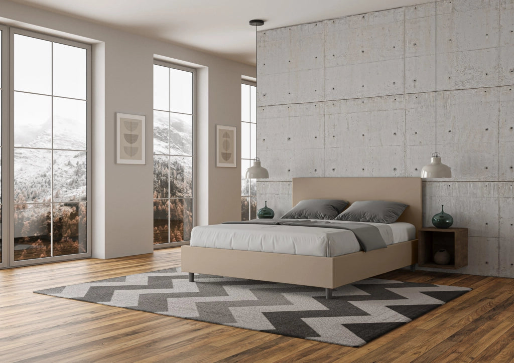 BS COM Letto matrimoniale contenitore imbottito 160x190 similpelle tortora