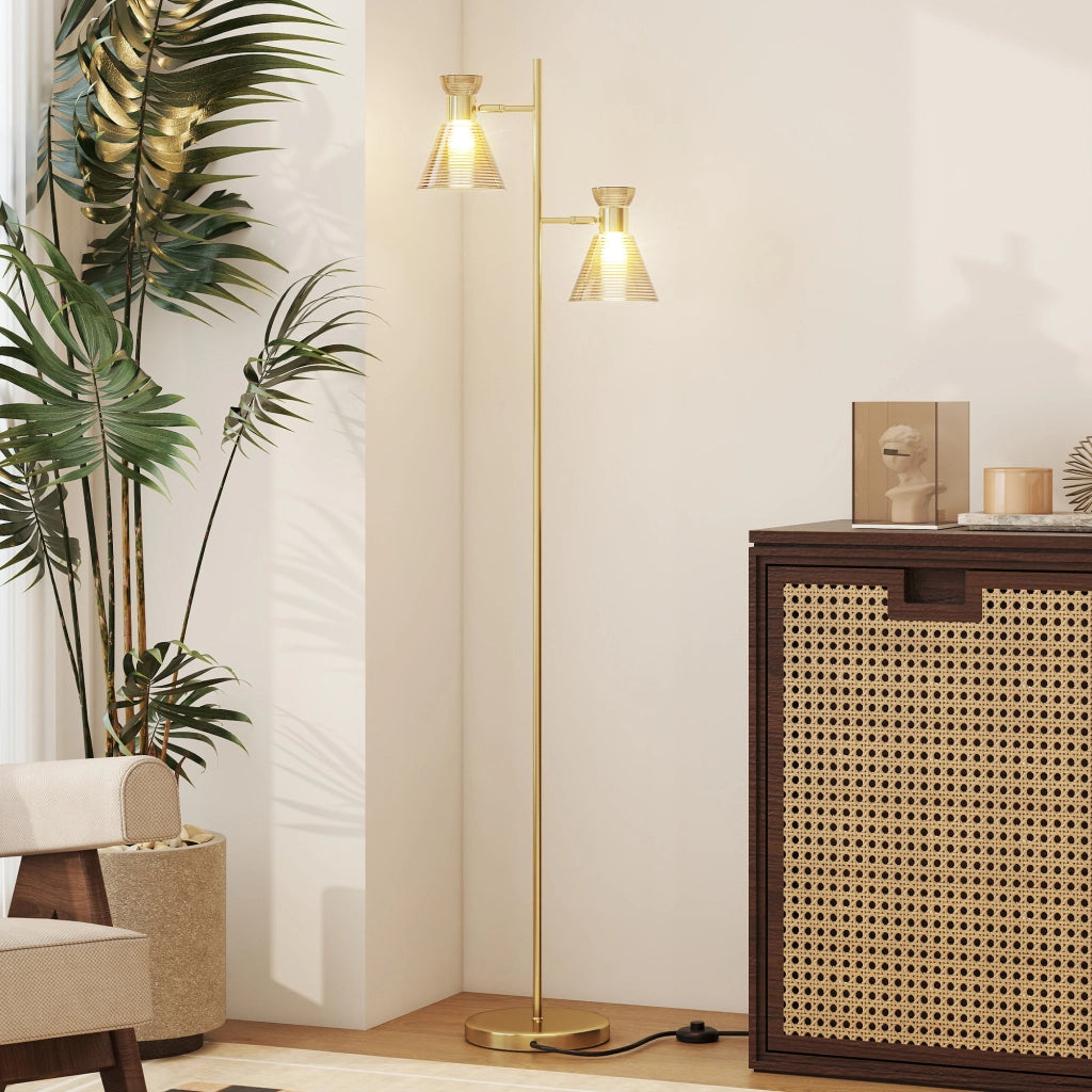 Lampada da terra a due teste regolabile ¨C zephmum ¨C vetro floreale dorato 42x25x165 cm