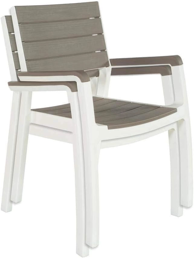 Poltrona da Esterno Harmony in Resina Effetto Legno Colore Bianco Tortora Impilabile e Resistente alle Intemperie Keter