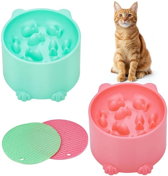 Bacetti Cibo per Gatti Elevati - Mattoncino Antiscivolo - Ergonomici - Bacetti Cibo per Gatti - Materiale PP Ecologico - 12,5 x 8,5 cm - Bacetti Cibo per Gatti