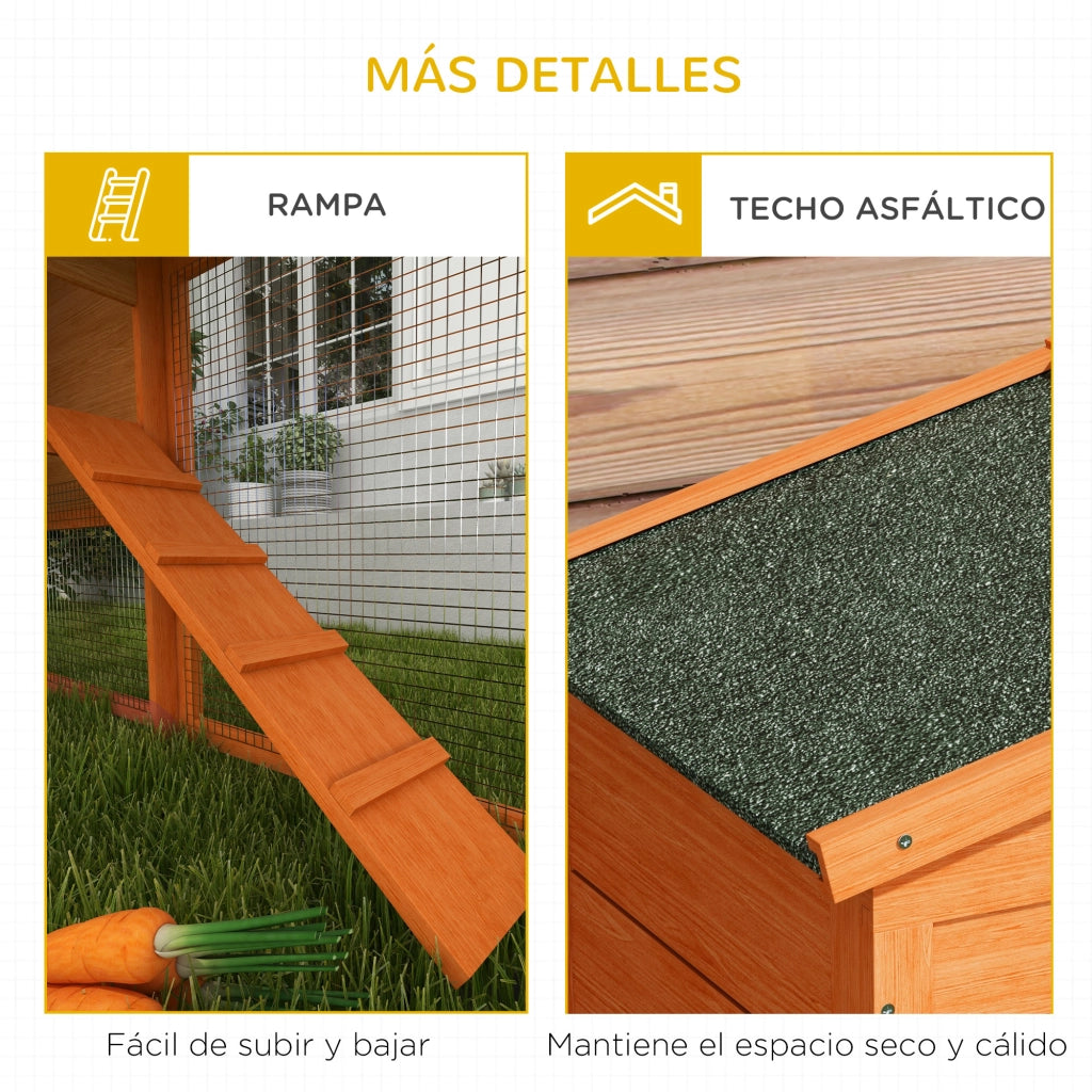 Gabbia per Conigli da Esterno ¨C Xylo ¨C Legno Naturale con Tetto 150x45x85 cm