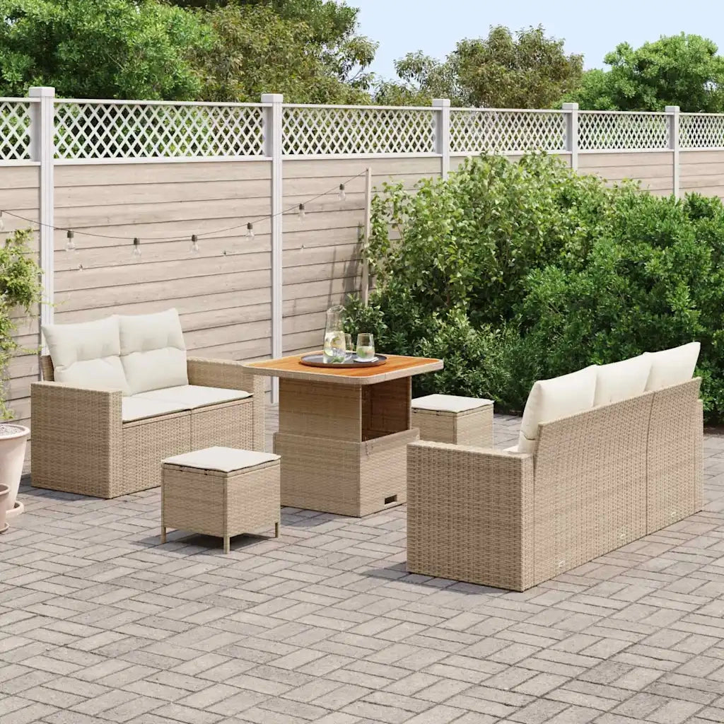 Set Divano da Giardino con cuscino 8 pcs Beige polyrattan