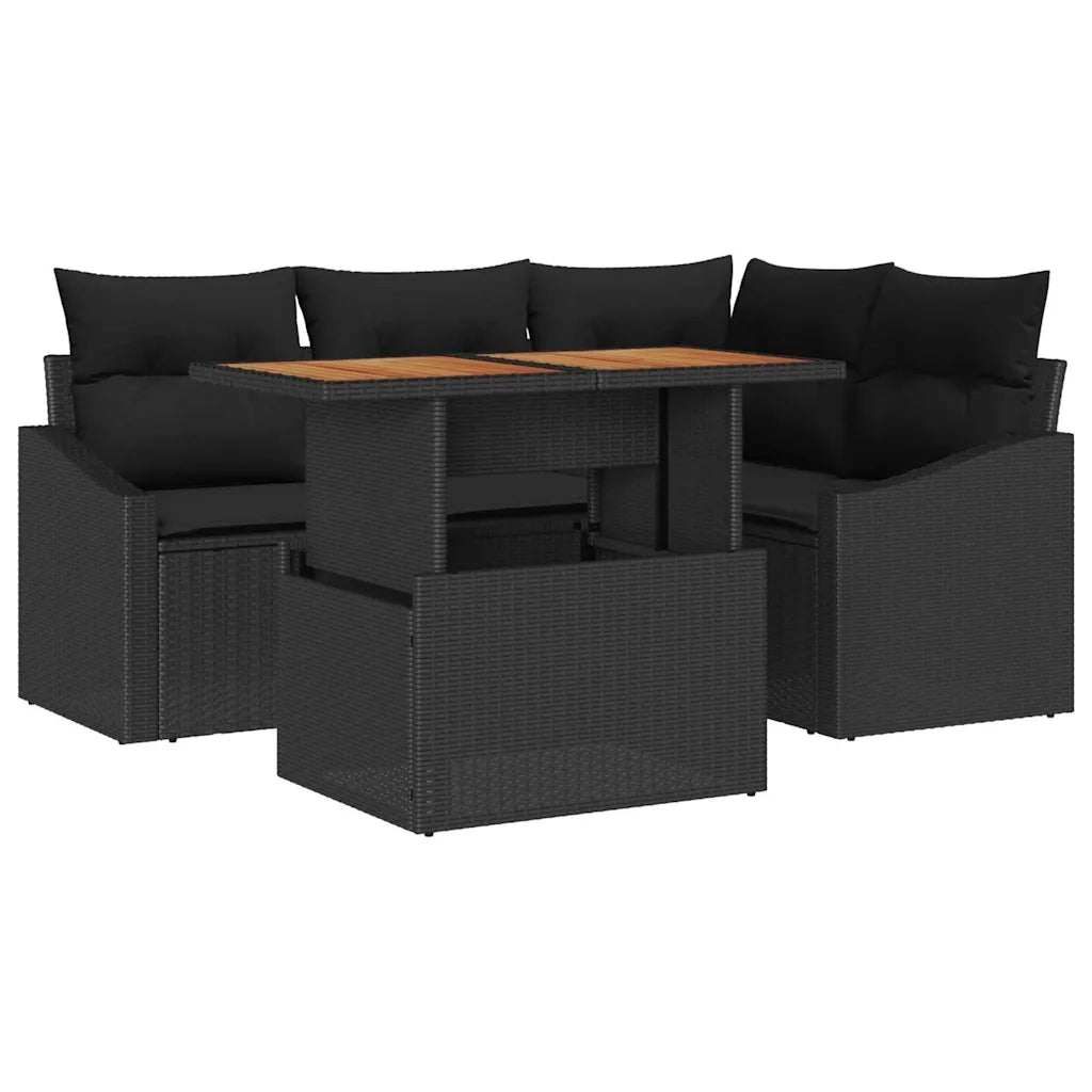 Set Divano da Giardino con archiviazione 5 pcs Nero Poly Rattan