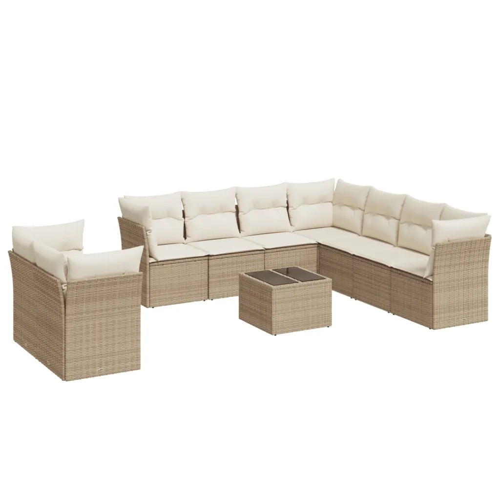Set Divano da Giardino 10 pz con Cuscini Beige in Polyrattan 3249687
