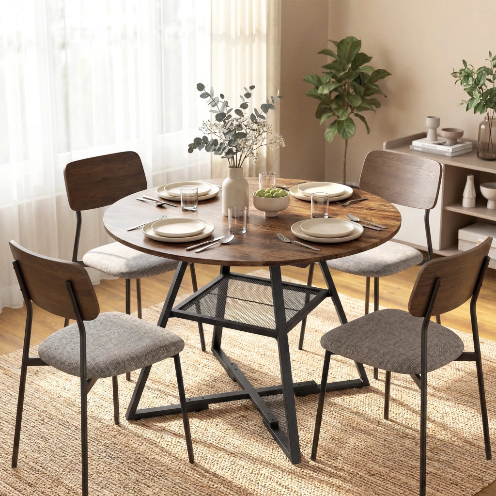 Tavolo da pranzo rotondo allungabile per 4 persone ¨C zephmum ¨C 100 cm effetto legno rustico marrone