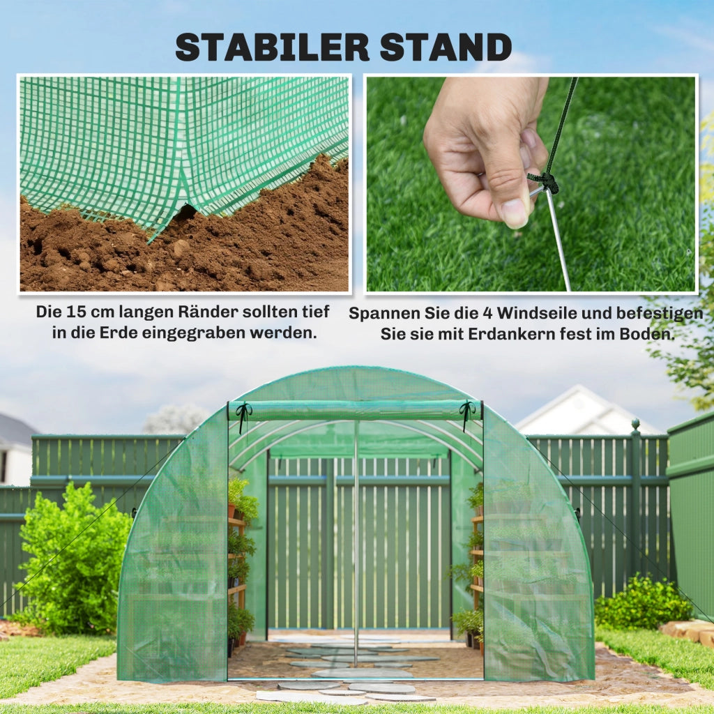 Serra da Giardino 4x3x2m con Porta Zip e 8 Finestre a Rete ¨C Xylo ¨C Verde