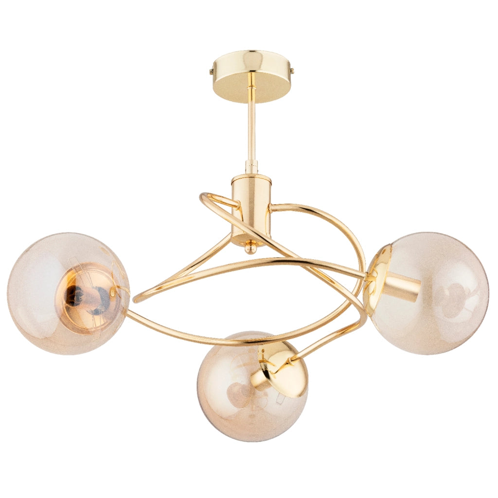 Lampada a sospensione Tosca oro 3 sfere ambra E14 Alfa