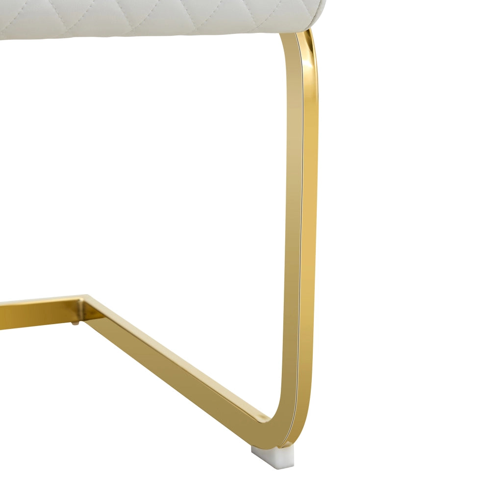 Sedia da Pranzo Set da 2 con Schienale Alto Ergonomico e Seduta Imbottita in PU Bianco e Metallo Dorato