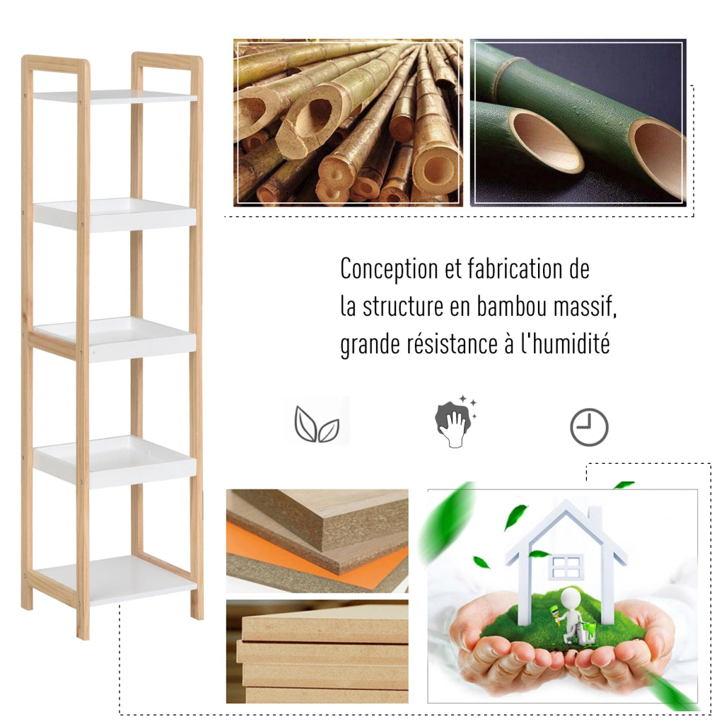 Etagere per Bagno in Bambu con Cestini ¨C Minimal ¨C 32x30x130 cm Bianco Beige