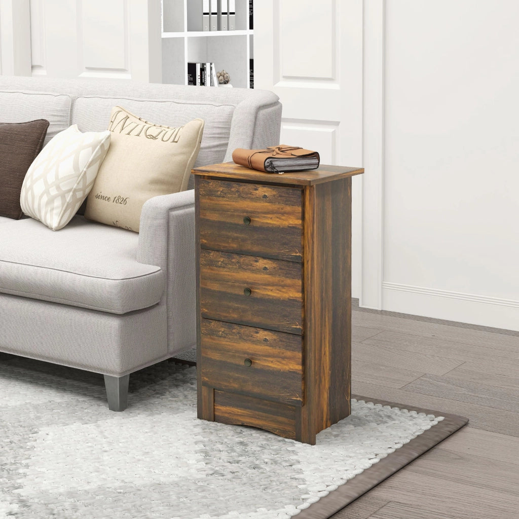 Comodino 3 Cassetti Stile Rustico 40x30x74 cm Marrone