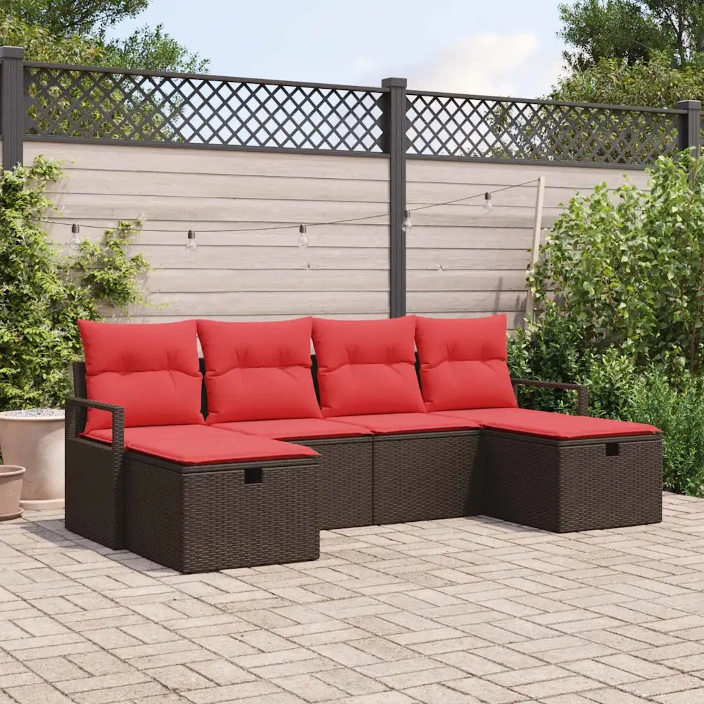 Set di divani con cuscino 6 pcs Marrone e Rosso polyrattan 3359223