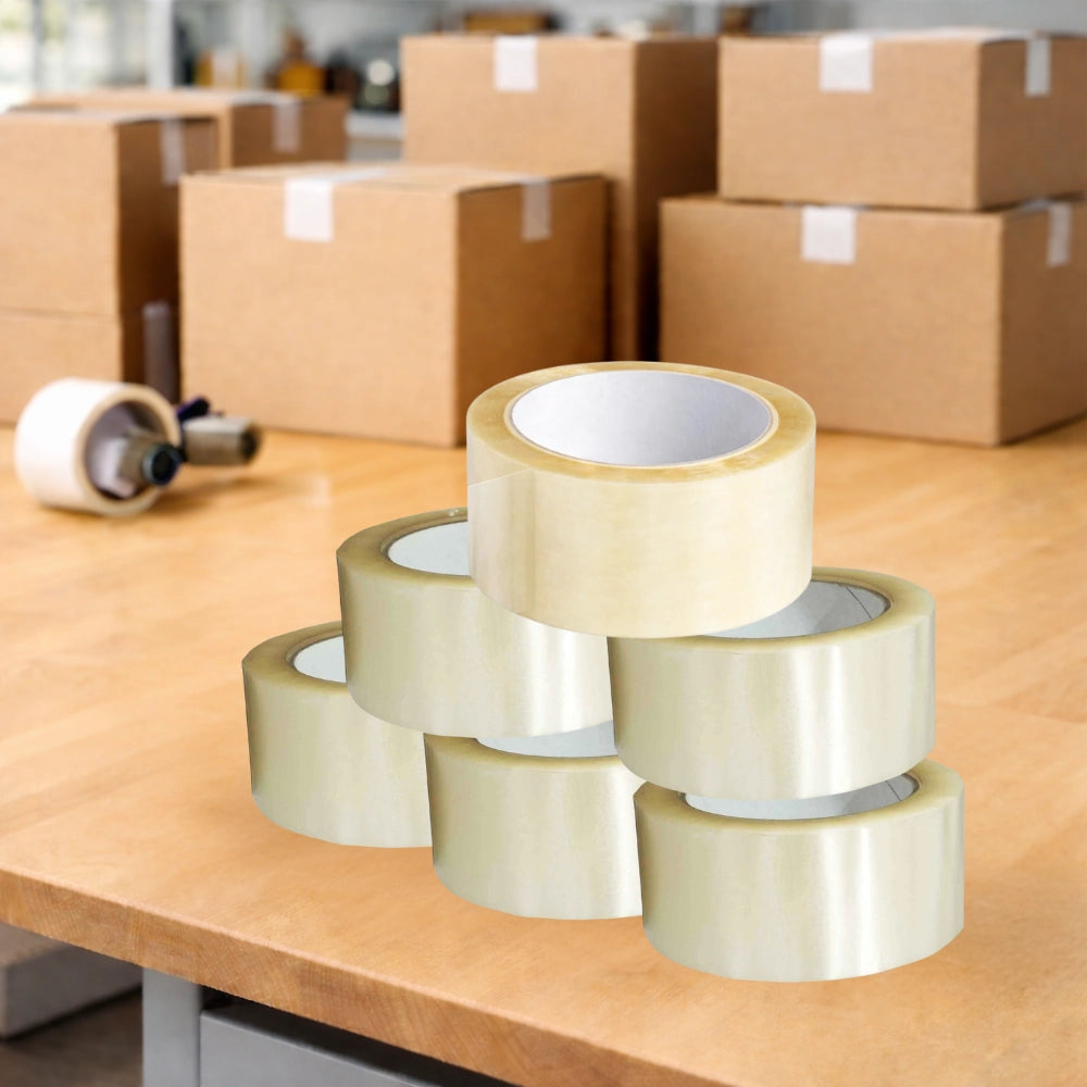 Kit nastro adesivo silenzioso trasparente per imballaggio 50mm x 66mt