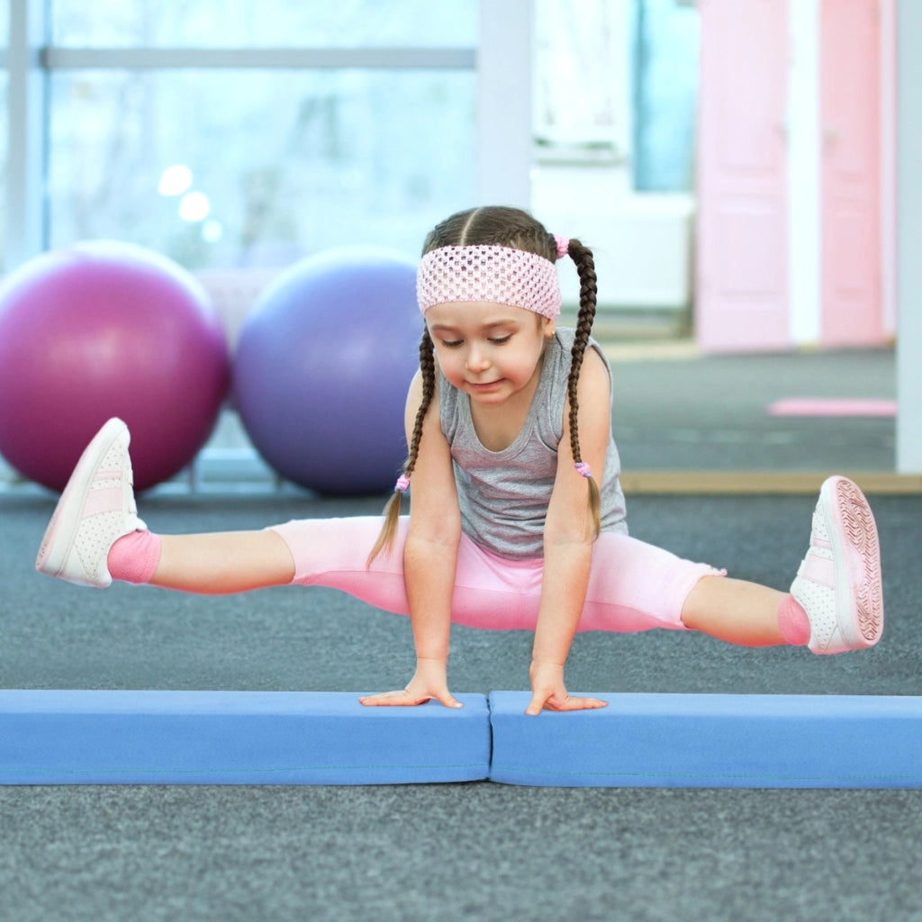 Trave di equilibrio pieghevole con copertura in suede rimovibile e fondo antiscivolo-Trave di ginnastica da 210 cm per bambini Blu