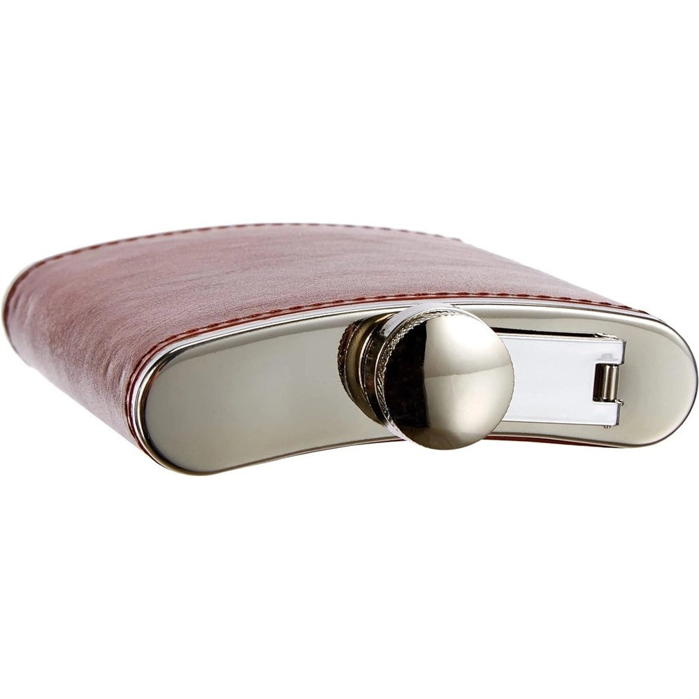 Trade Shop - Fiaschetta In Acciaio Inox Foderata In Pelle Imbuto Incluso Per Liquori Whisky -