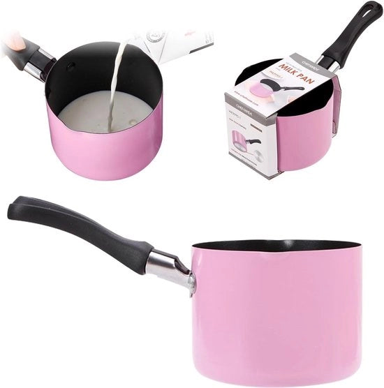Mini pentola a cucchiaio con manico, 550 ml, 10 cm, piccola ciotola per latte, riscaldatore di burro con superficie antiaderente, mini pentola a soffritto, ciotola per sciogliere il latte con due beccuccia (rosa)