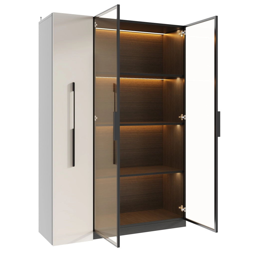 Vetrina 110.5x35x160 cm con LED e vano estraibile laterale in MDF e vetro nero