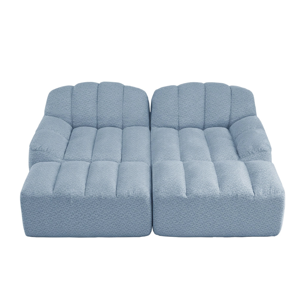 Divano modulare 2 posti con 2 pouf componibili e design ergonomico in tessuto blu
