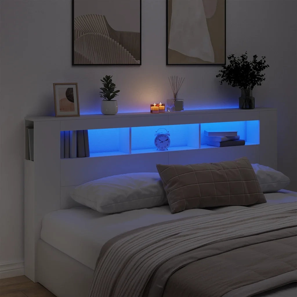 Testiera | Testata LED Bianca 200x18,5x103,5 cm Legno Multistrato