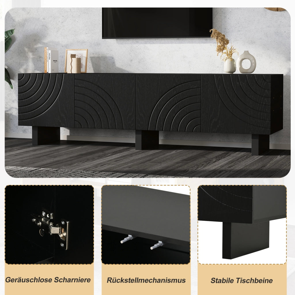 MOBILE TV 180x40x55 cm Nero in Truciolare con 4 Ante per TV fino a 75 Pollici