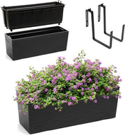 Bloempot in Plastica per Balcone e Panchina - Cestino Resistente alle Intemperie con Porta - Vaso Quadrato per Esterno - Disegno a Rilievo