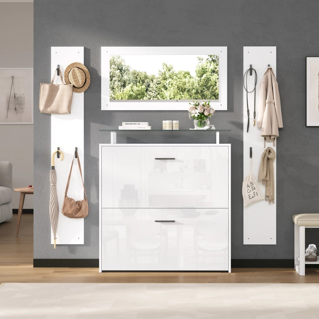 MOBILE INGRESSO Set da 4 pezzi con specchio e scarpiera 89,5x23x96,5 cm bianco