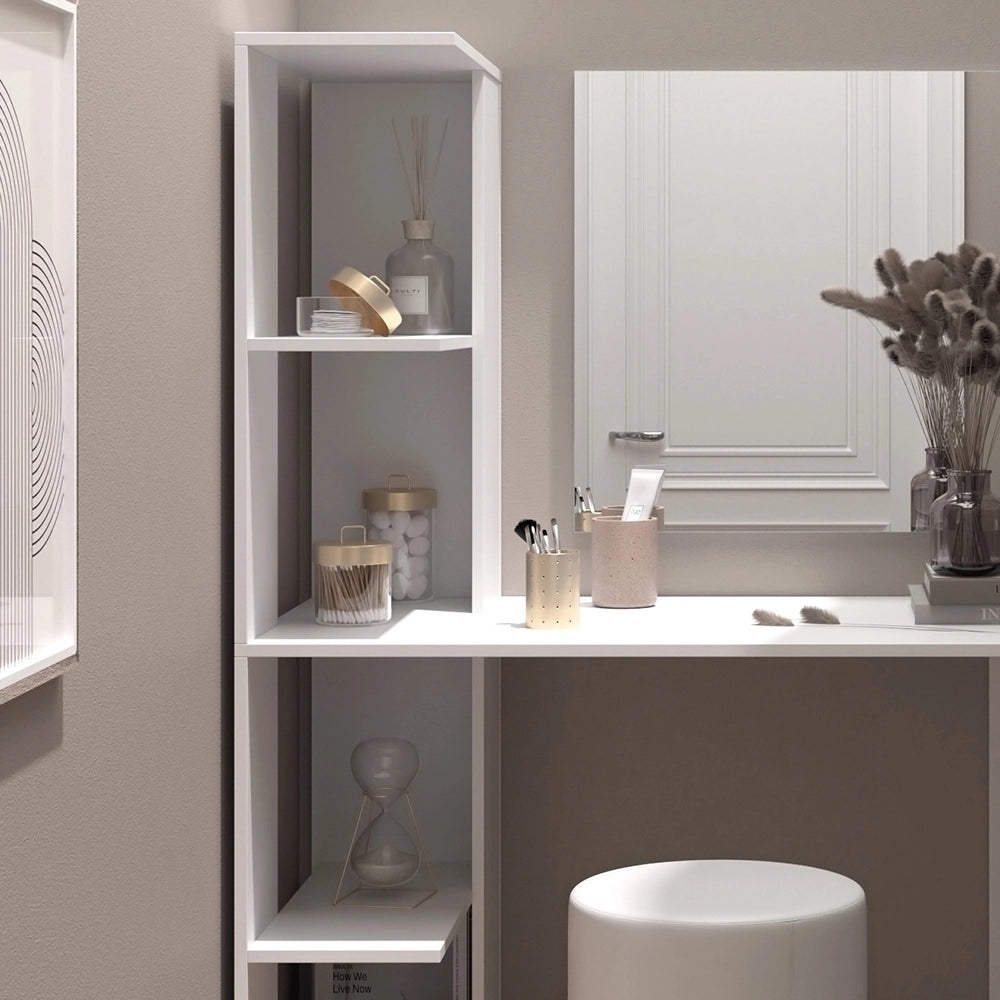 Vicco Tavolino da toilette Bianco 122.2 cm con specchio e sgabello