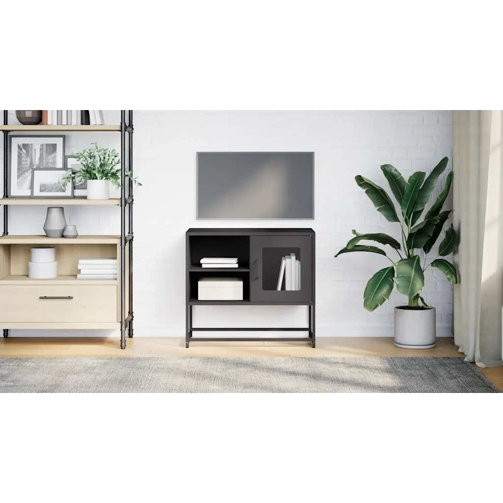 Mobile TV-Credenza per TV-Console TV Nero 68x39x60,5 cm in Acciaio 644134
