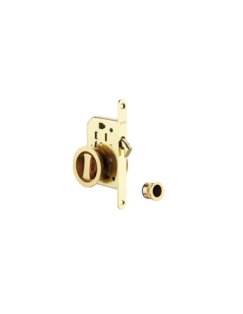 Serratura a gancio per porta scorrevole, asse 50 mm, chiusura WC, finitura ottone – THIRARD