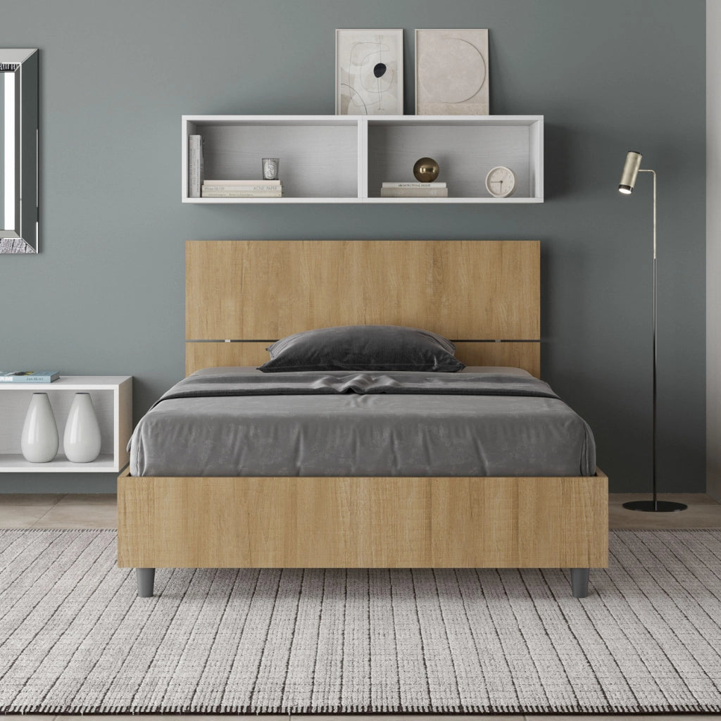 BS COM Letto una piazza e mezza con rete 120x200 testata dritta quercia