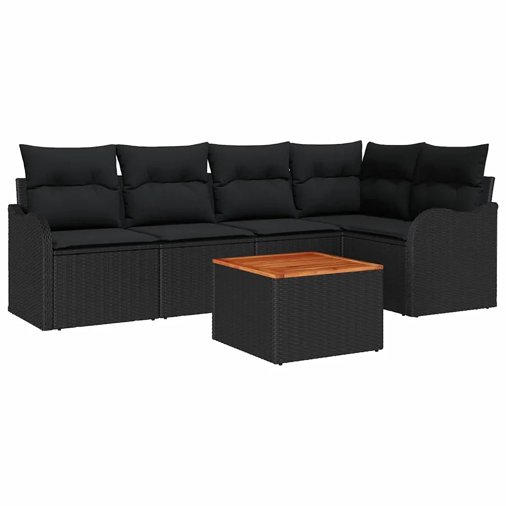 Set Divano da Giardino con cuscino 6 pcs Nero polyrattan 3347457